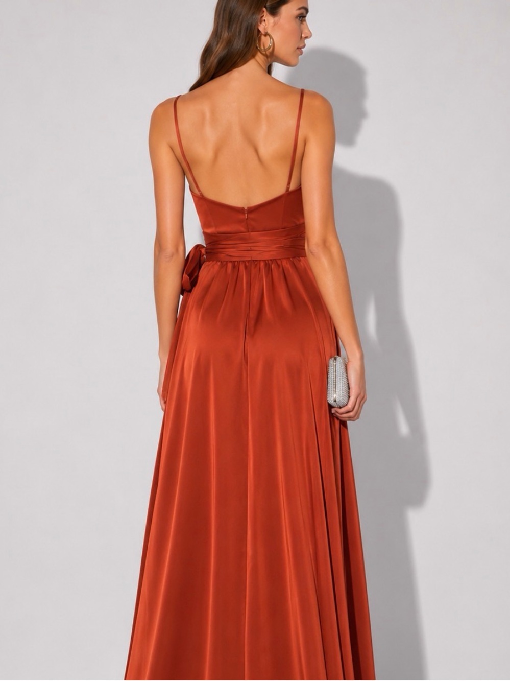 Revolve SHOWPO Around Me Copper Satin Wrap Maxi Dress Size 4 NWT - Picture 7 of 13